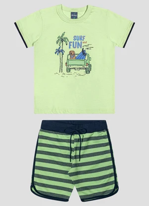 Reirex - Conjunto Camiseta Meia Malha e Bermuda Verde - REIREX