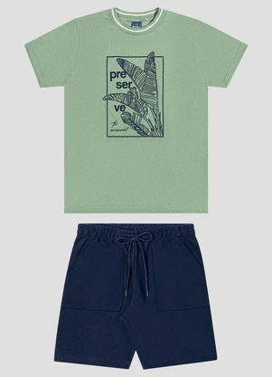 Reirex - Conjunto Camiseta Meia Malha e Bermuda Verde - REIREX