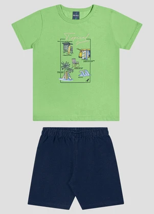 Reirex - Conjunto Camiseta Meia Malha e Bermuda Verde - REIREX