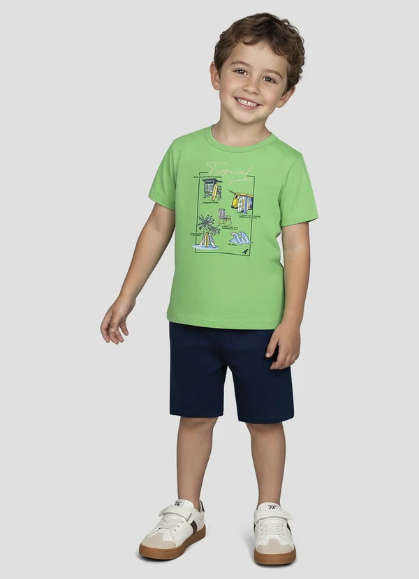 Reirex - Conjunto Camiseta Meia Malha e Bermuda Verde