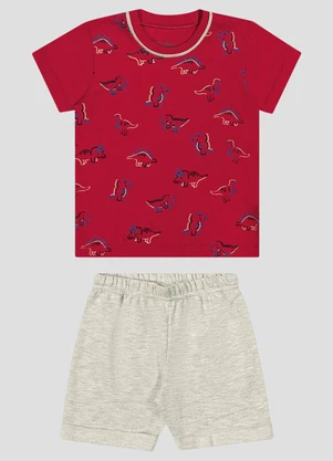 Reirex - Conjunto Camiseta Meia Malha e Bermuda Vermelho - REIREX