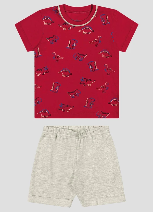 Reirex - Conjunto Camiseta Meia Malha e Bermuda Vermelho