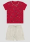 Reirex - Conjunto Camiseta Meia Malha e Bermuda Branco - variação: Vermelho
