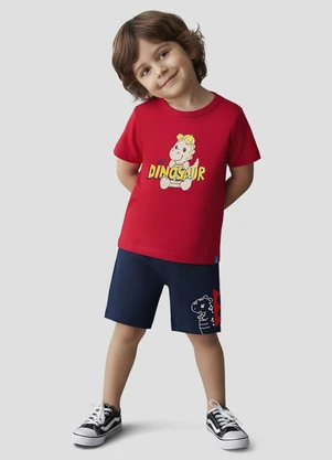 Reirex - Conjunto Camiseta Meia Malha e Bermuda Vermelho - REIREX