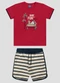 Reirex - Conjunto Camiseta Meia Malha e Bermuda Branco - variação: Vermelho