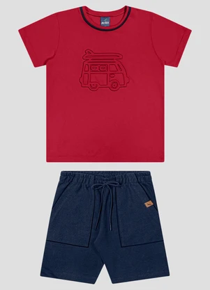 Reirex - Conjunto Camiseta Meia Malha e Bermuda Vermelho - REIREX