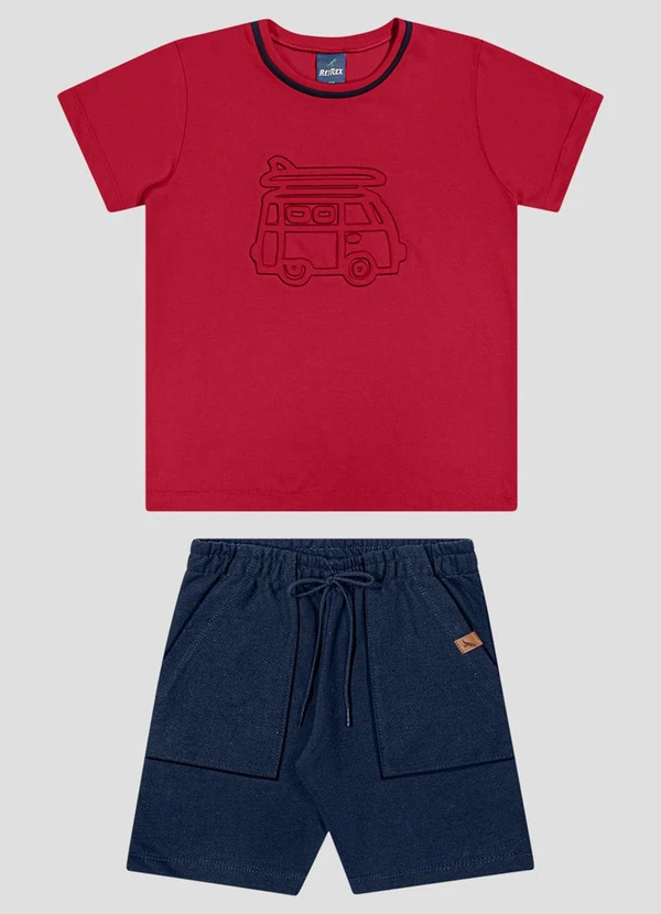 Reirex - Conjunto Camiseta Meia Malha e Bermuda Vermelho
