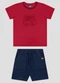 Reirex - Conjunto Camiseta Meia Malha e Bermuda Branco - variação: Vermelho