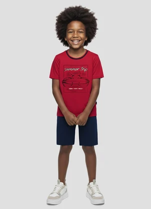 Reirex - Conjunto Camiseta Meia Malha e Bermuda Vermelho - REIREX