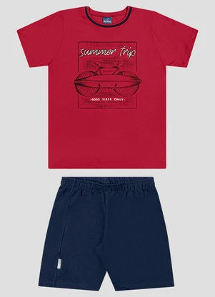 Reirex - Conjunto Camiseta Meia Malha e Bermuda Vermelho - REIREX