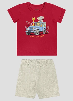 Reirex - Conjunto Camiseta Meia Malha e Bermuda Vermelho - REIREX