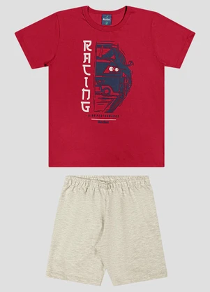 Reirex - Conjunto Camiseta Meia Malha e Bermuda Vermelho - REIREX