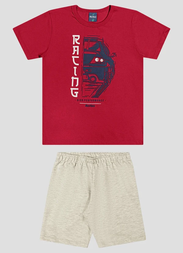 Reirex - Conjunto Camiseta Meia Malha e Bermuda Vermelho