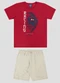 Reirex - Conjunto Camiseta Meia Malha e Bermuda Preto - variação: Vermelho