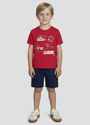 Reirex - Conjunto Camiseta Meia Malha e Bermuda Vermelho - REIREX