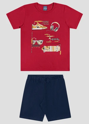 Reirex - Conjunto Camiseta Meia Malha e Bermuda Vermelho - REIREX