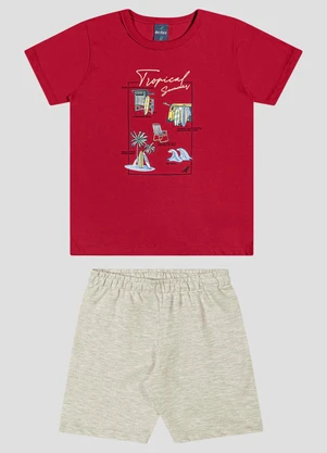 Reirex - Conjunto Camiseta Meia Malha e Bermuda Vermelho - REIREX