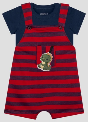 Reirex - Conjunto Camiseta Meia Malha e Jardineira Azul - REIREX