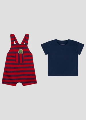 Reirex - Conjunto Camiseta Meia Malha e Jardineira Azul - REIREX