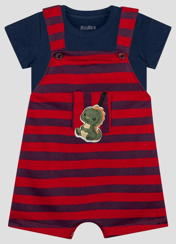 Reirex - Conjunto Camiseta Meia Malha e Jardineira Azul