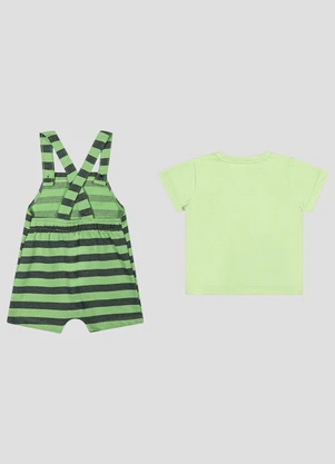 Reirex - Conjunto Camiseta Meia Malha e Jardineira Verde - REIREX
