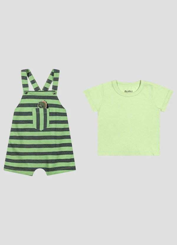 Reirex - Conjunto Camiseta Meia Malha e Jardineira Verde