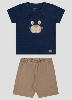 Reirex - Conjunto Camiseta Meia Malhad e Bermuda Azul - REIREX