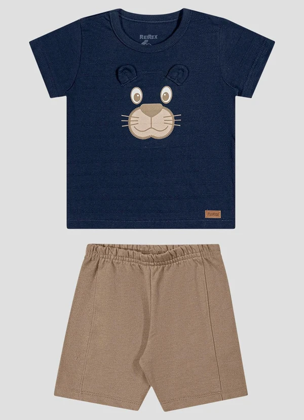 Reirex - Conjunto Camiseta Meia Malhad e Bermuda Azul