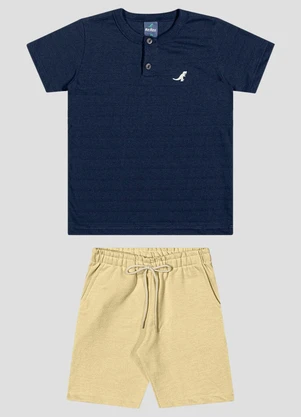 Reirex - Conjunto Camiseta Meia Malhad e Bermuda Azul - REIREX
