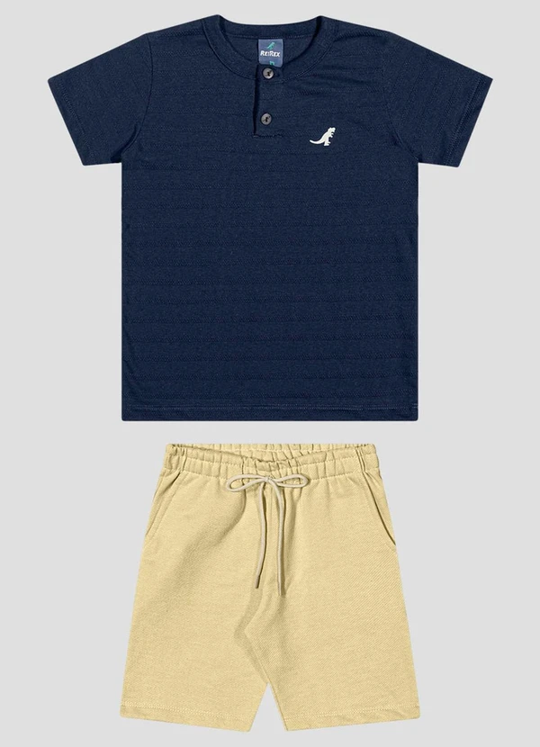 Reirex - Conjunto Camiseta Meia Malhad e Bermuda Azul