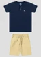 Reirex - Conjunto Camiseta Meia Malhad e Bermuda Azul - variação: Azul