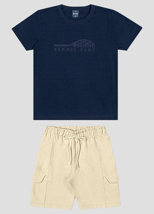 Reirex - Conjunto Camiseta Meia Malhad e Bermuda Azul