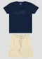 Reirex - Conjunto Camiseta Meia Malhad e Bermuda Bege - variação: Azul