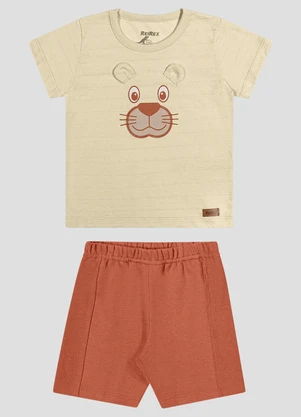 Reirex - Conjunto Camiseta Meia Malhad e Bermuda Bege - REIREX