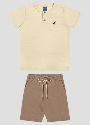 Reirex - Conjunto Camiseta Meia Malhad e Bermuda Bege - REIREX