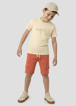Reirex - Conjunto Camiseta Meia Malhad e Bermuda Bege - REIREX