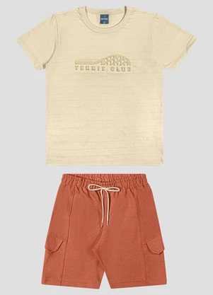 Reirex - Conjunto Camiseta Meia Malhad e Bermuda Bege - REIREX