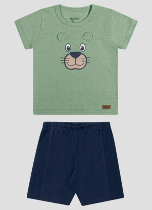 Reirex - Conjunto Camiseta Meia Malhad e Bermuda Verde - REIREX