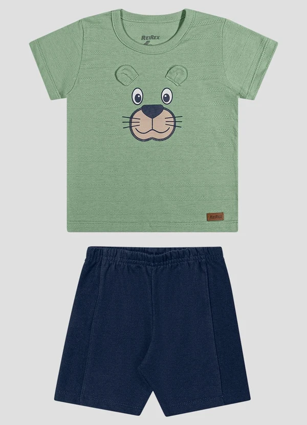 Reirex - Conjunto Camiseta Meia Malhad e Bermuda Verde