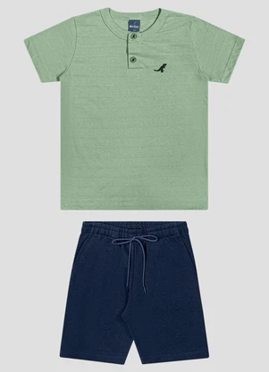 Reirex - Conjunto Camiseta Meia Malhad e Bermuda Verde - REIREX