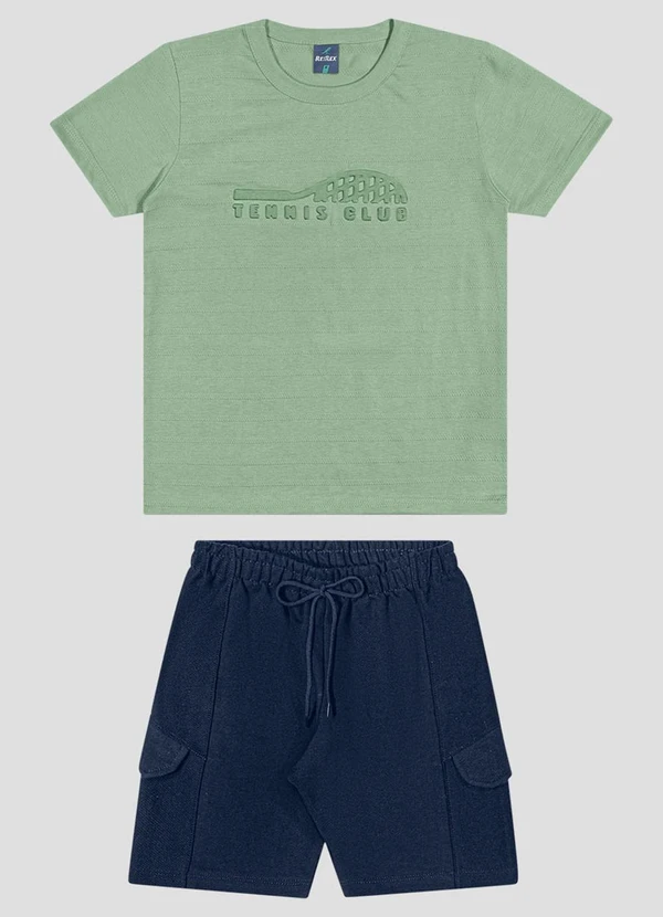 Reirex - Conjunto Camiseta Meia Malhad e Bermuda Verde