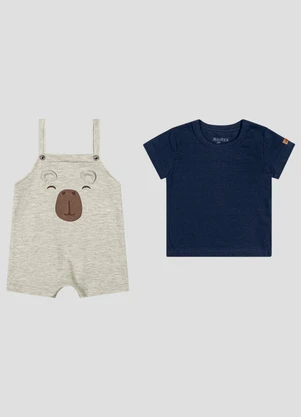 Reirex - Conjunto Camiseta Meia Malhad e Jardineira Azul - REIREX