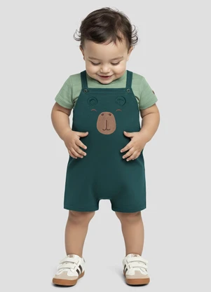 Reirex - Conjunto Camiseta Meia Malhad e Jardineira Verde - REIREX