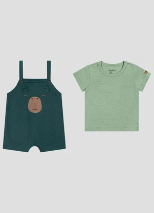 Reirex - Conjunto Camiseta Meia Malhad e Jardineira Verde - REIREX