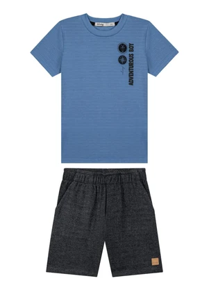 Ioluig - Conjunto Camiseta Piquet Relevo e Bermuda Azul - IOLUIG