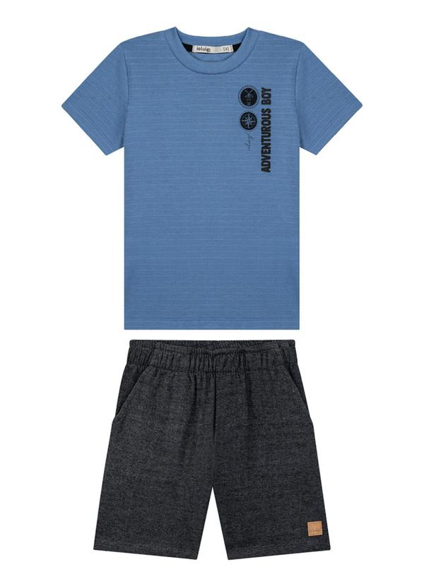 Ioluig - Conjunto Camiseta Piquet Relevo e Bermuda Azul