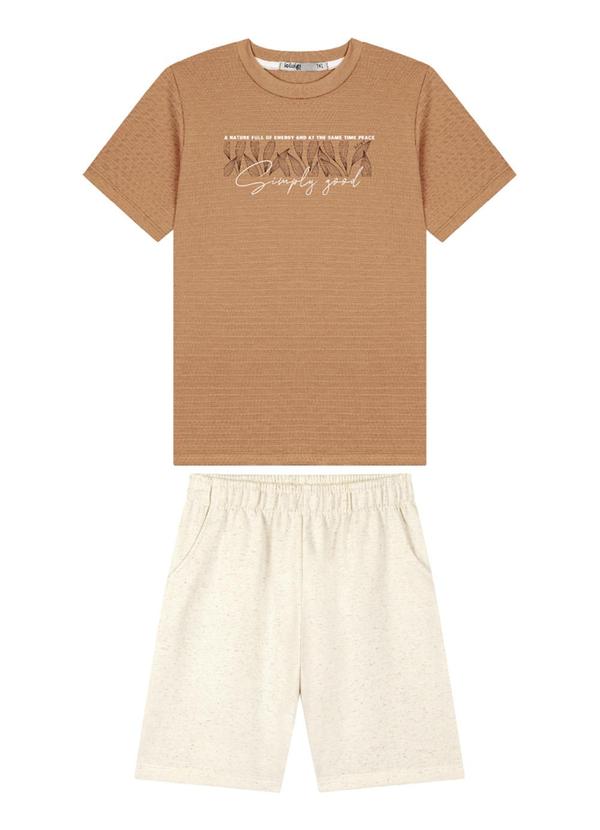 Ioluig - Conjunto Camiseta Piquet Relevo e Bermuda Marrom 2