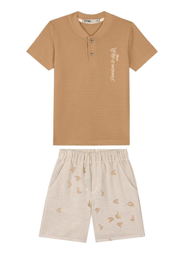 Ioluig - Conjunto Camiseta Relevo e Bermuda Sarja Marrom 1
