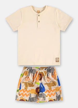 Up Baby - Conjunto Camiseta Short Safári Bege - UP BABY