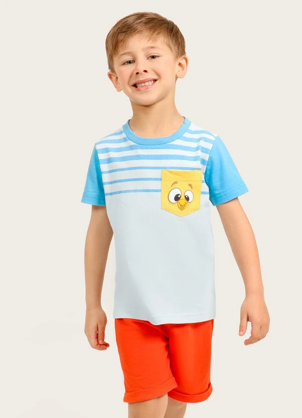 Galinha Pintadinha - Conjunto Camiseta Shorts Moletinho Azul